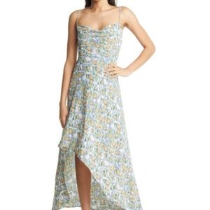 FLORET STUDIOS Women's Green Cowl Neck Satin Midi Slipdress